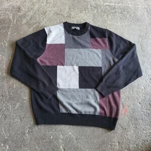 Tricots St. Raphael Sweatshirt Mens L Black Gray Block Long Sleeve Pullover